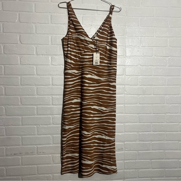 a new day Dresses & Skirts - A New Day Womens Midi Dress Brown and White Sleeveless Midi Dress Medium NWT